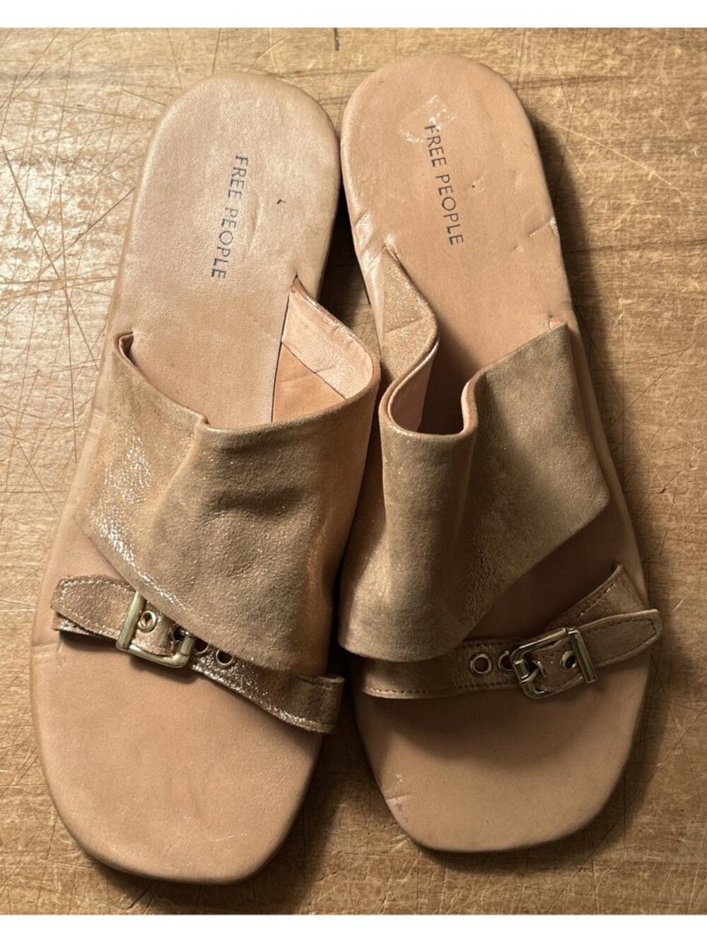 Free People Mila Minimal Sandals Womens Size 7.5 Rose Gold Leather Slip On